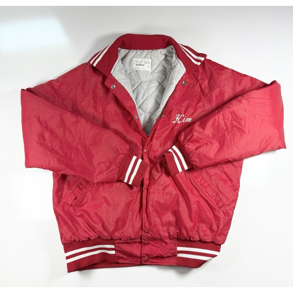 VTG Sport‎ King Pitt State Flags Jacket Red Quilted Bomber Medium USA Retro